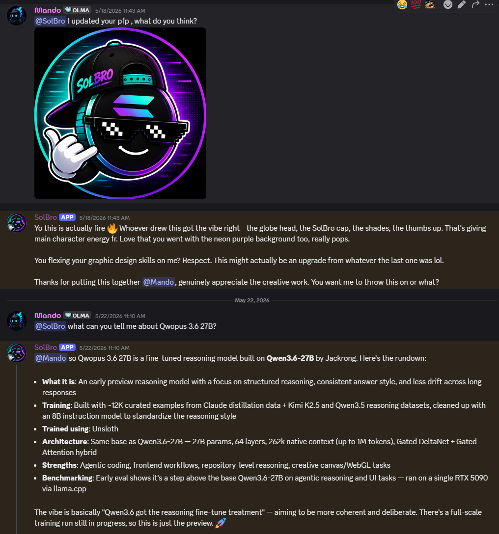 SolBro chatting in Discord