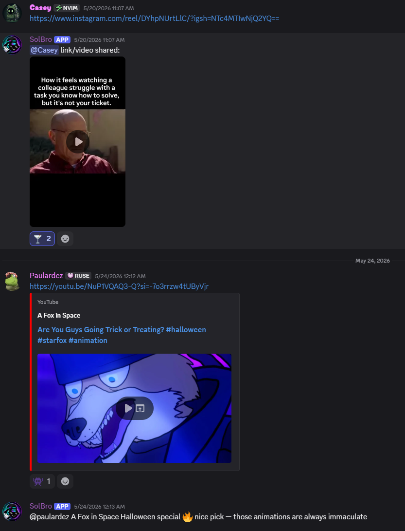 SolBro re-uploading shared videos as native Discord attachments